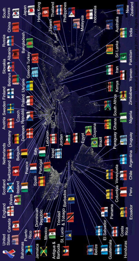 Map of countries affected by the terrorist attack on September 11, 2001